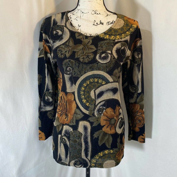Fashque Woman's Scooped Neck Long Sleeve Floral Patterned Blouse Sz M - Picture 1 of 6